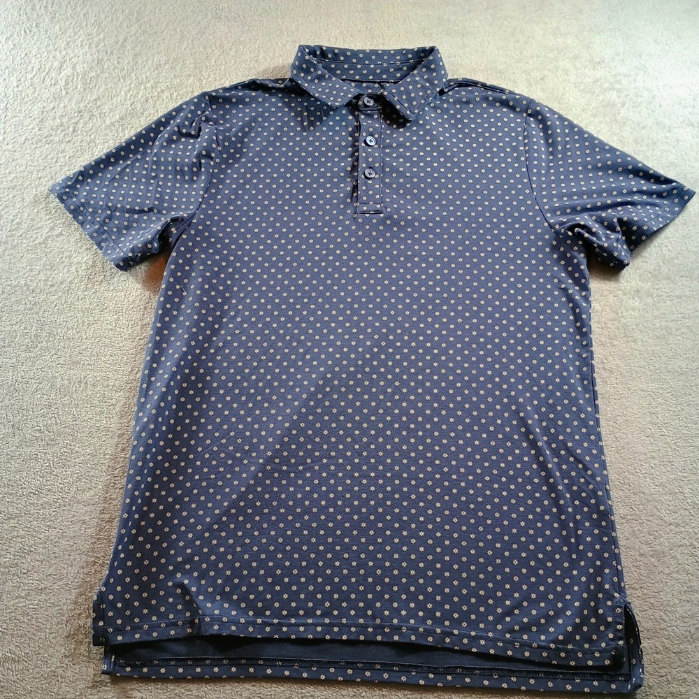Goodfellow Men Polo Shirt Blue Daisy Floral Small Short Sleeve Summer Vacation